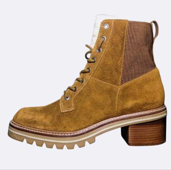 Bernardo Shoes - Bernardo | Selena Tan Suede Heeled Combat Boot Women's Size 9.5